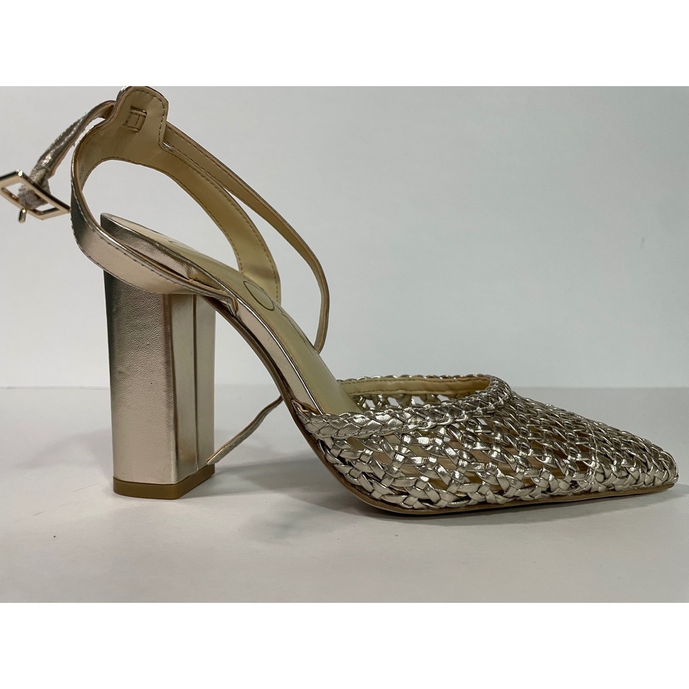 Jessica Simpson Nariro Block Heel Women 7.5 Champagne Gold Excellent Woven